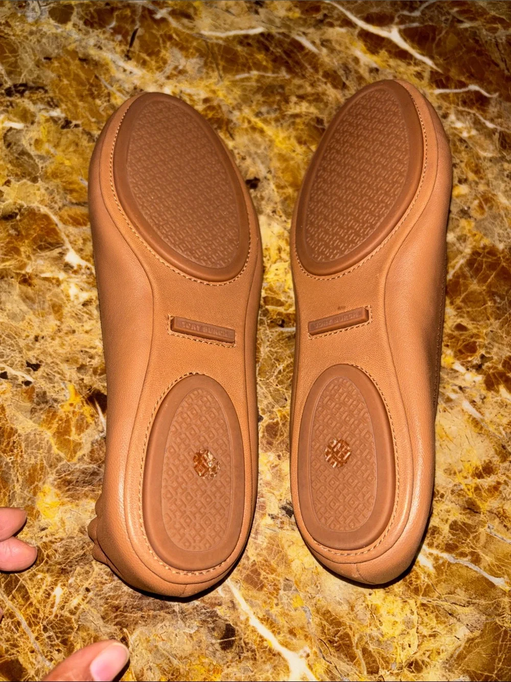 Tory Burch Cognac Leather Logo Medallion Ballet Flats, size 8